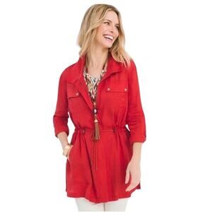 Chicos Snake Print Roll-Tab Sleeves Long Utility Light Jacket Size 3  Size 16/18